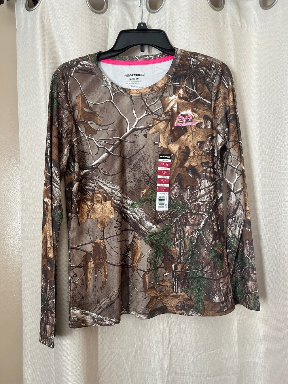 Realtree Brown & Green Camouflage Long Sleeve Top with Pink Logo Accent
